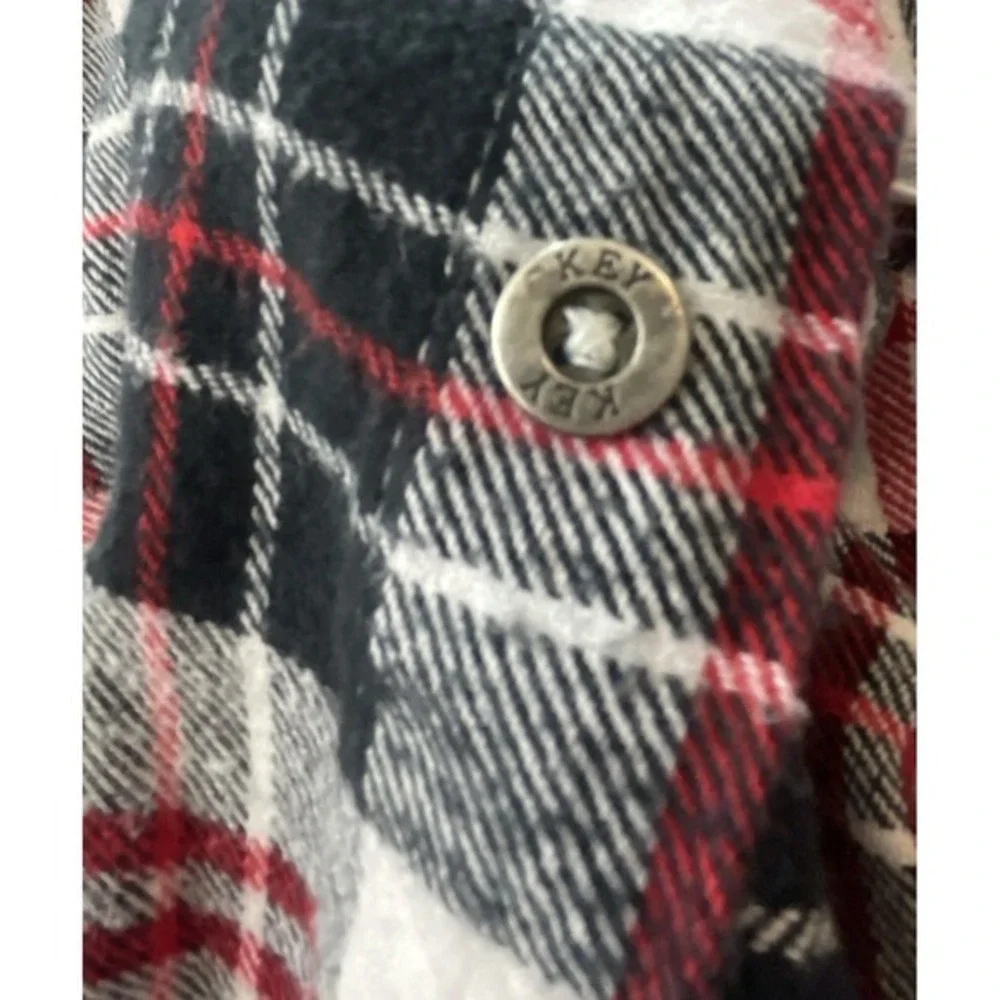 Key‎ Flannel Long Sleeve Button Up Shirt Red Black White Plaid farmcore  outddor